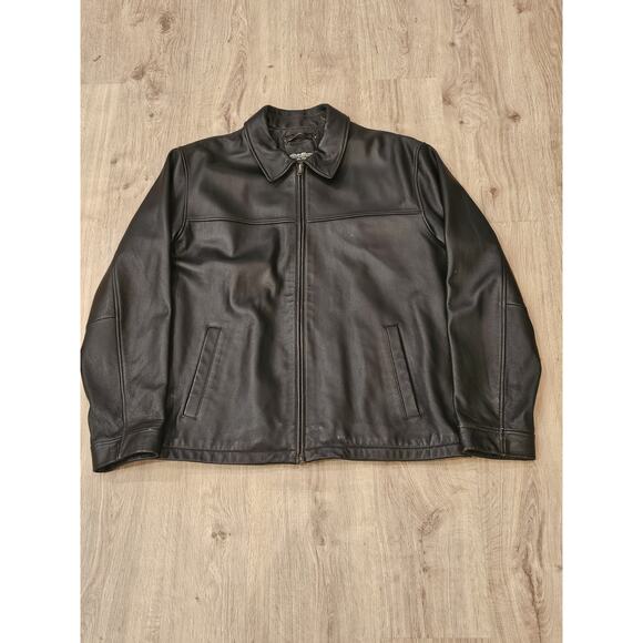 Vintage Eddie Bauer Heavy Leather Jacket Men's XL Tall Brown Full Zip 90s Y2K - Picture 1 of 12